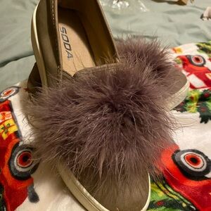 Soda Women's Brown Fur Slip-On Sneakers